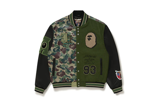 BAPE X JEFF HAMILTON GOAT LEATHER COLOURBLOCK LONG SLEEVE JACKET MENS
