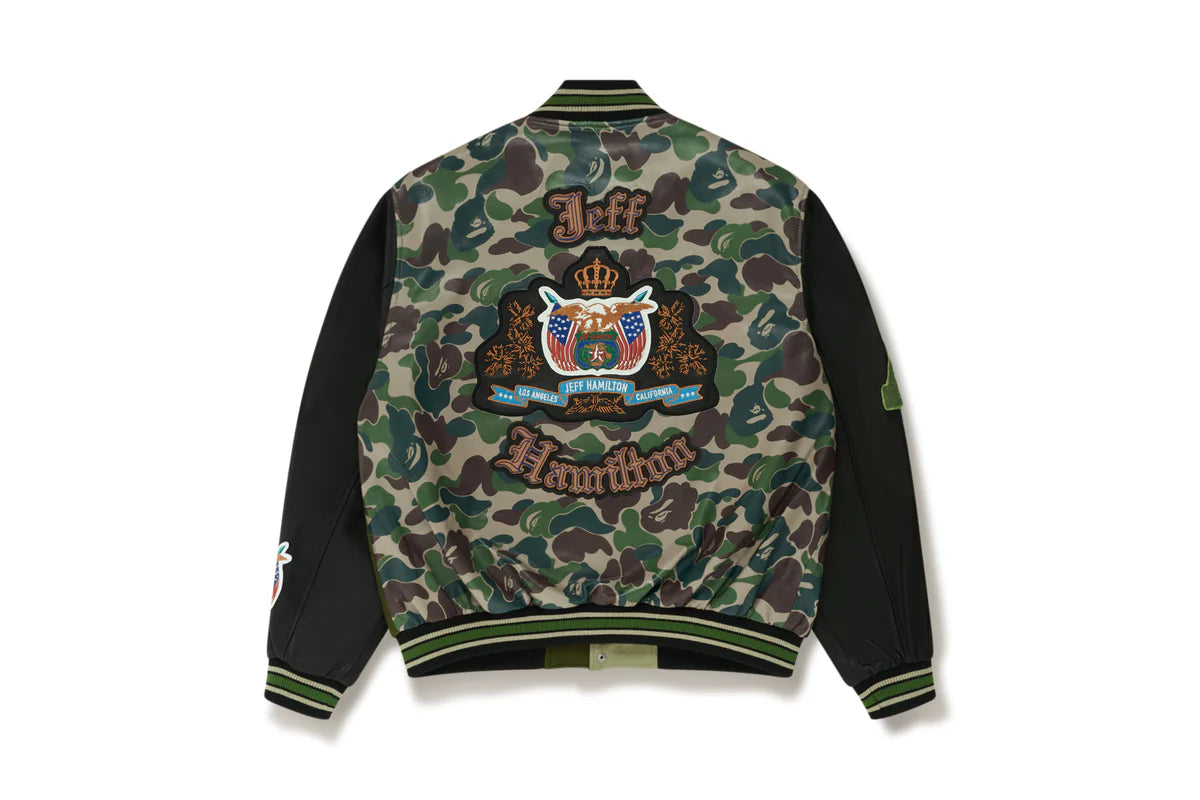 BAPE X JEFF HAMILTON GOAT LEATHER COLOURBLOCK LONG SLEEVE JACKET MENS